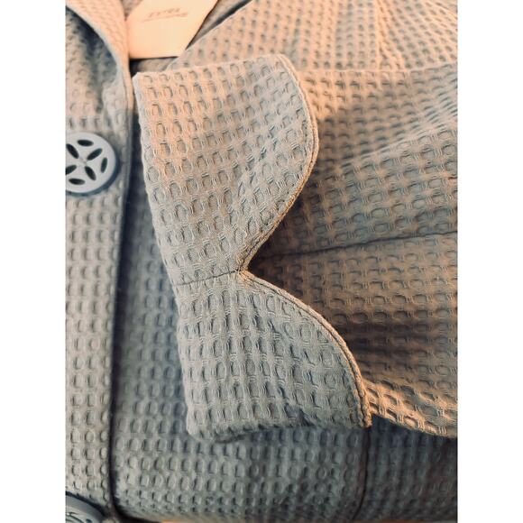 Norm Thomson Womans M Blazer Blue Waffle Knit Cotton 3 Button NWT Artsy Coastal - Picture 6 of 12